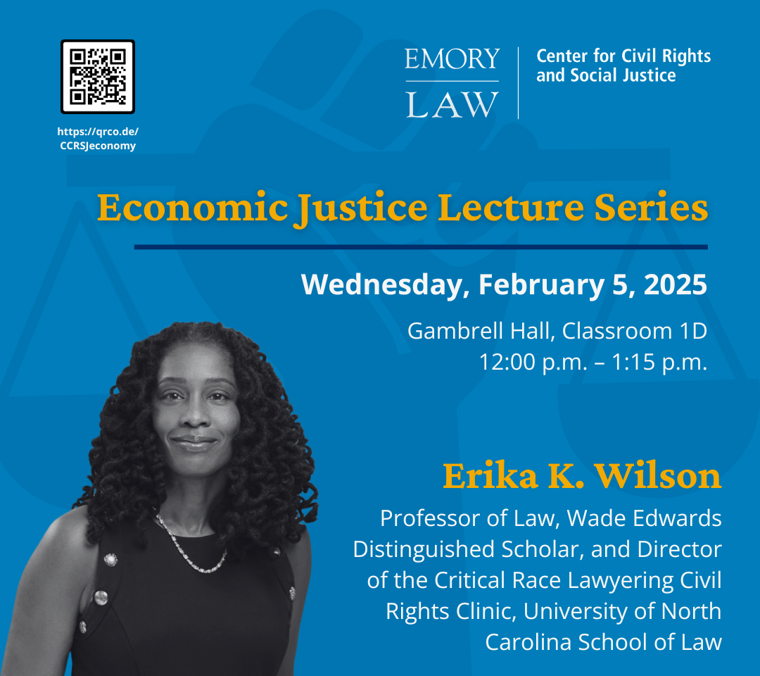 Economic Justice Speaker series graphic - Erika Wilson