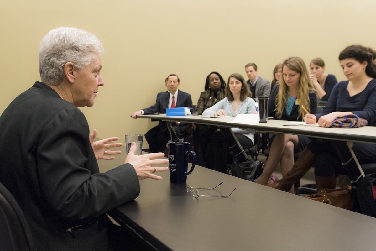 Then EPA Administrator Gina McCarthy speaks with clinic students.